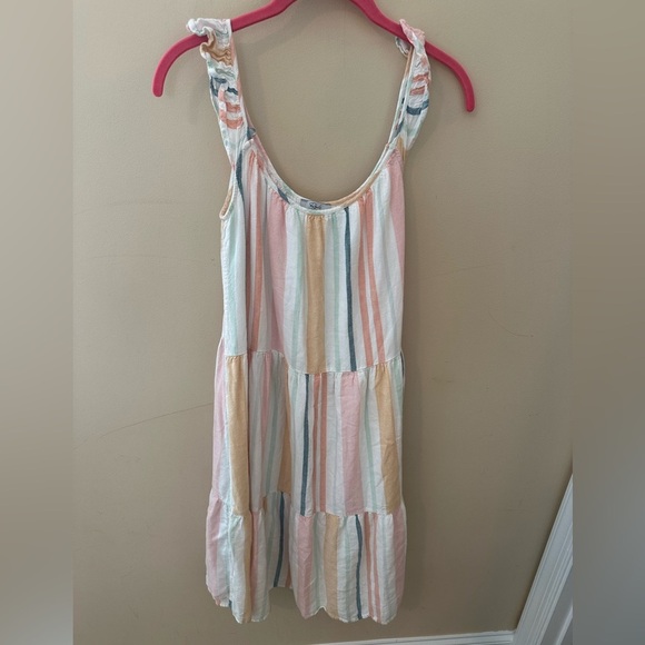 Rails Capri Melon Stripe Linen Blend Tiered Layered Midi Dress M - Picture 4 of 8